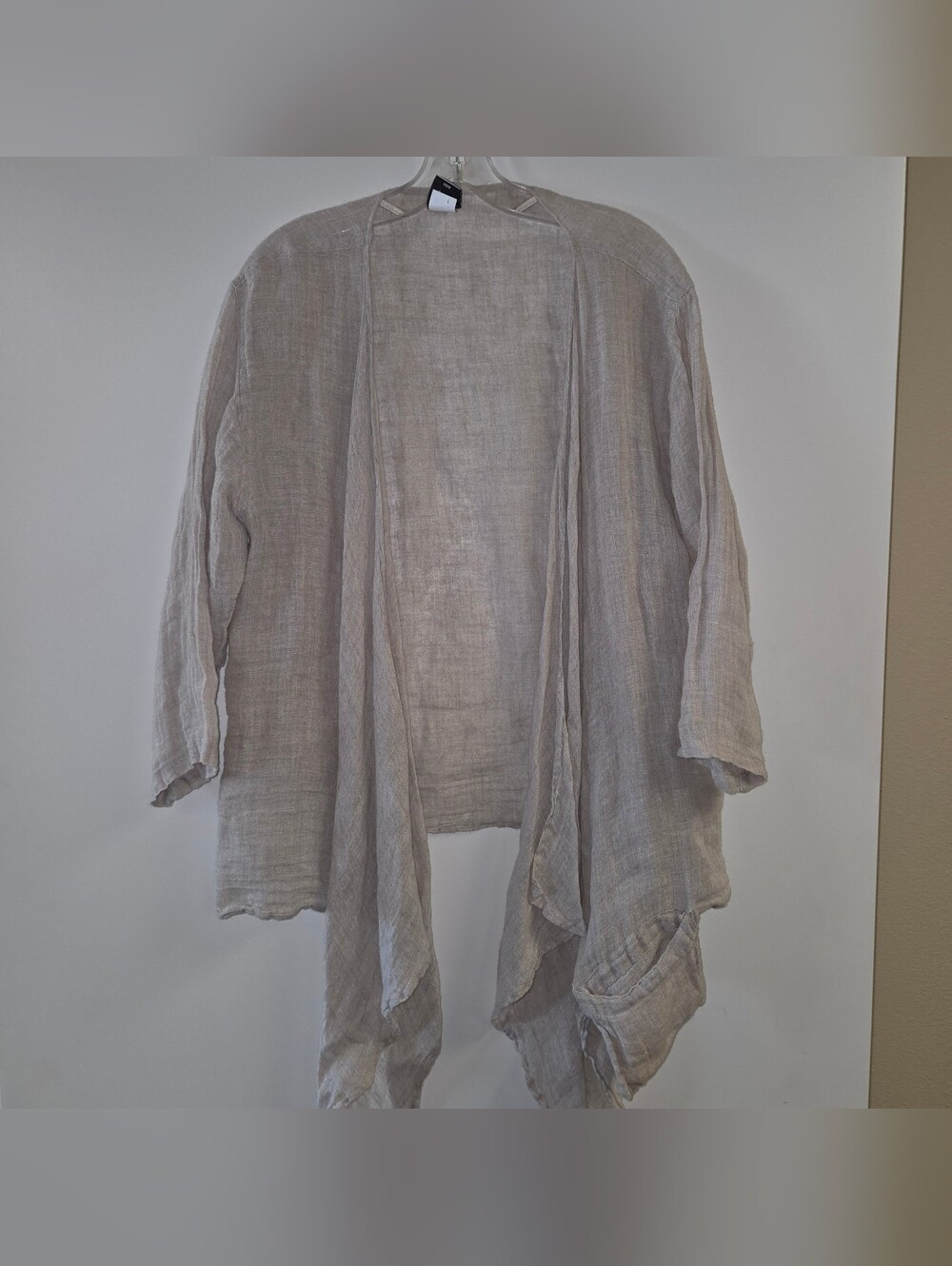 La Fixsun Beige Linen Cardigan Asymetrical Small Lagenlook Boho Flowy Coastal
